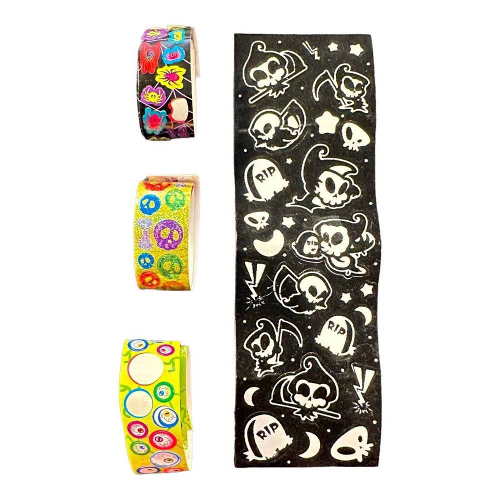 Lisa Frank Halloween Prismatic Fuzzy Grim Reaper Sticker Sheet Roll Lot Y2K VTG‎
